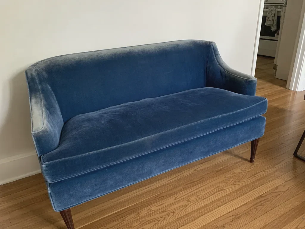 Blue velvet settee image 1