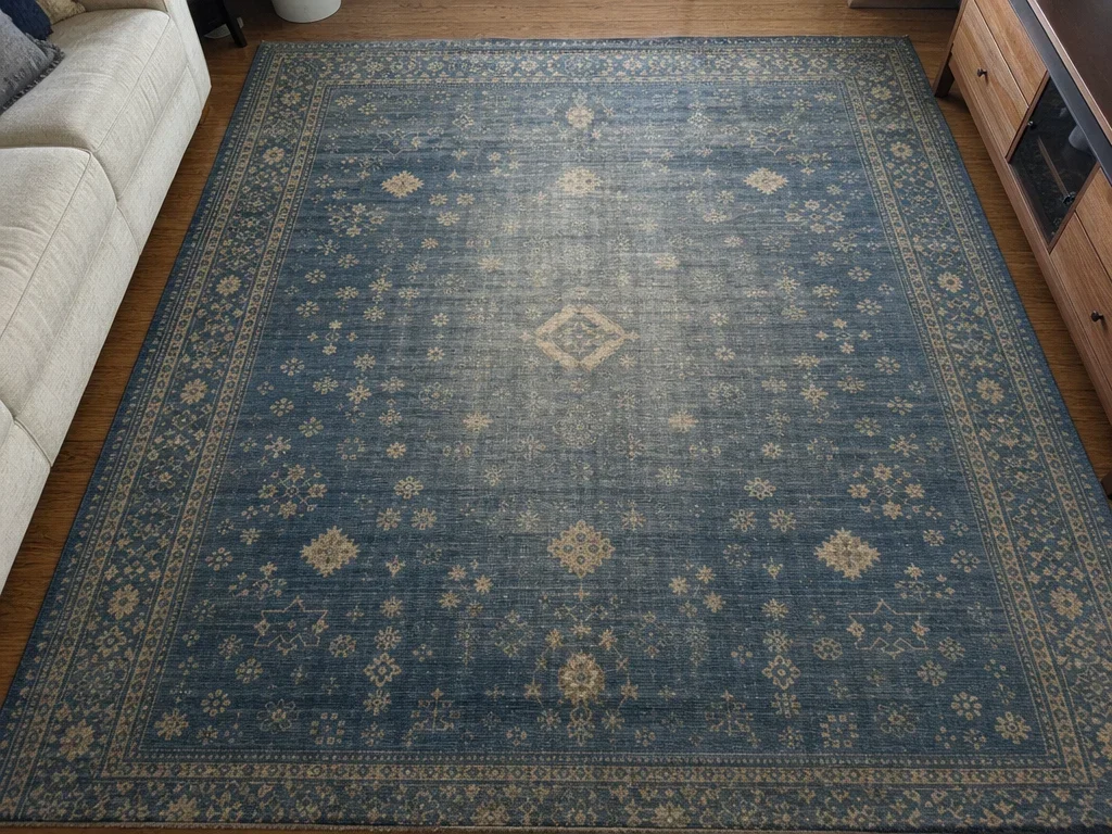 Blue wool area rug 5x8 image 1