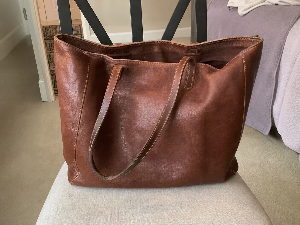 Large brown leather tote image 1